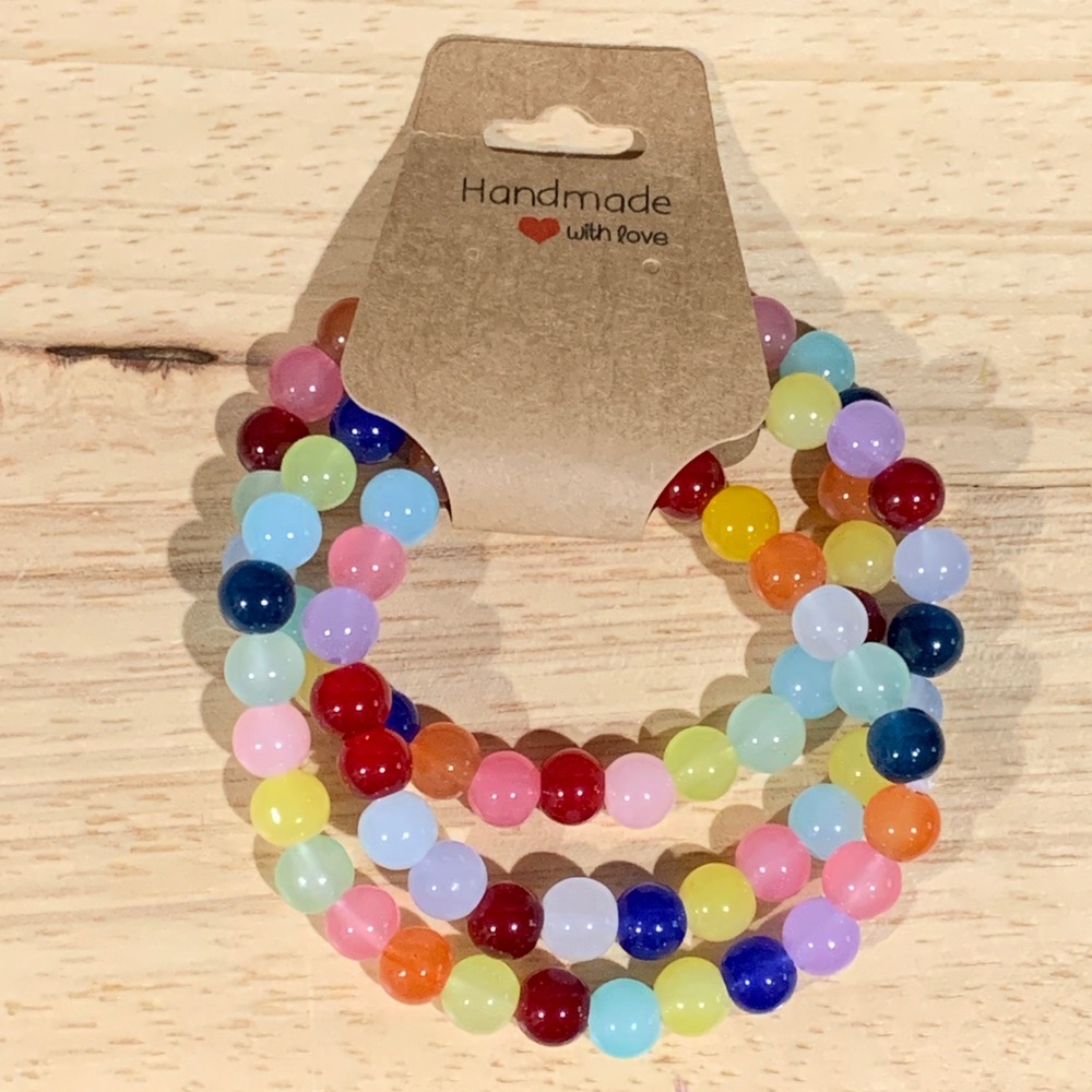 Handmade Beaded Stretch Bracelet Women OS 3PC Multicolor Glass Bead Kidcore